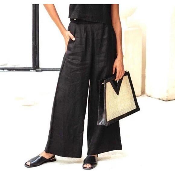 Pants - FREE THE LABEL Monaco Linen Wide Leg Black Pants Women’s Size Medium NWT!
